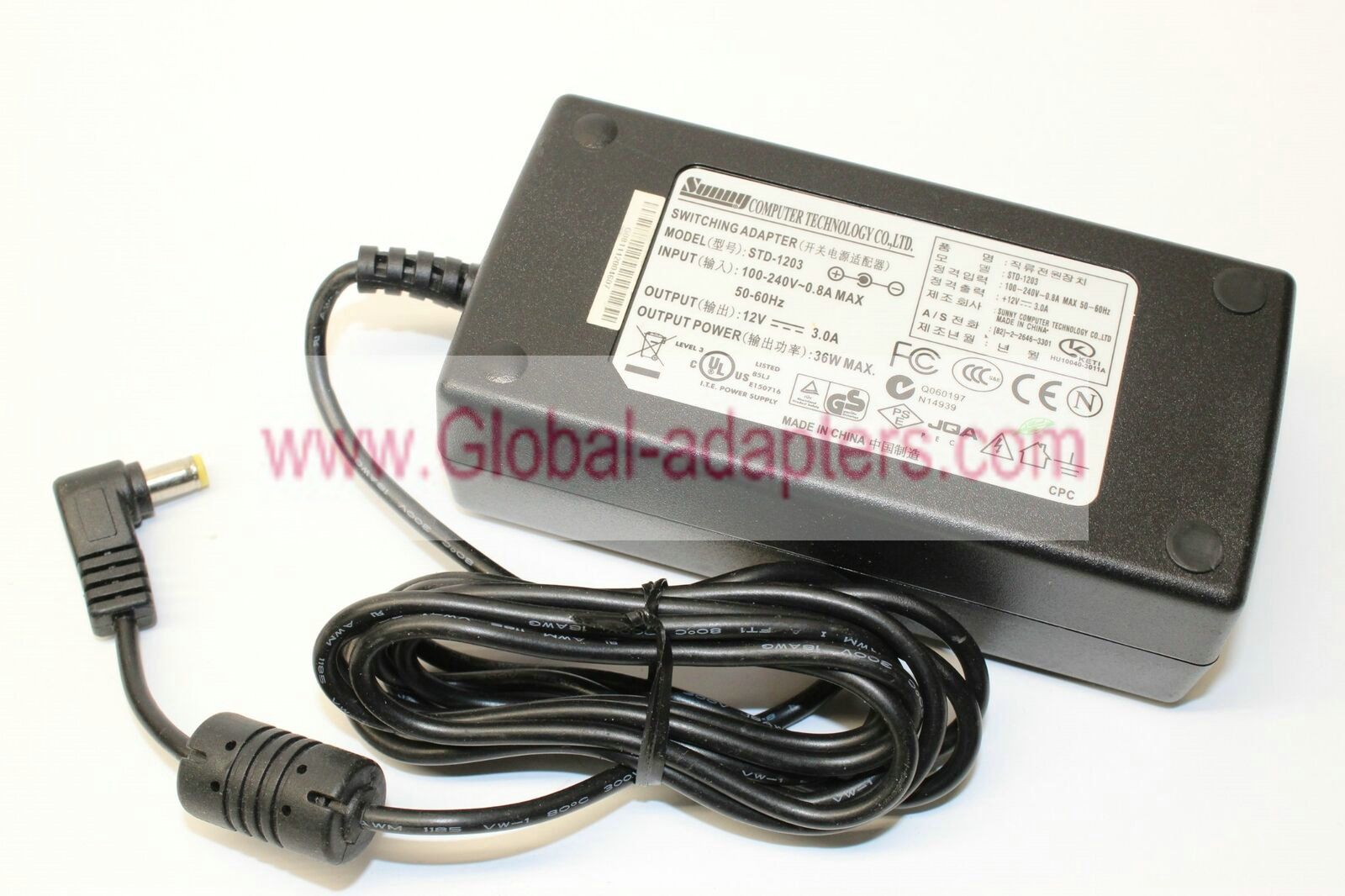 New Sunny STD-1203 Switching Adapter 12V 3A Transformer Charger Power Supply